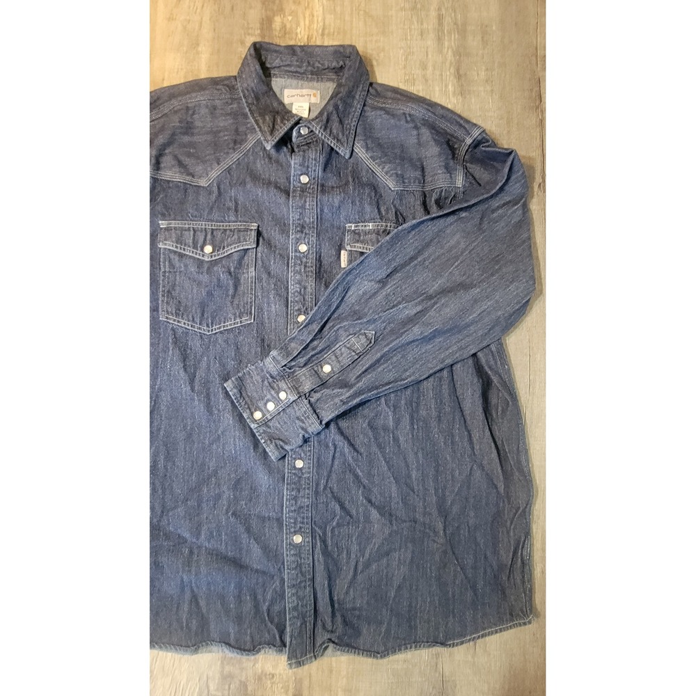 Carhartt Mens 2XL Denim Western Pearl Snap Long Sleeve Shirt Blue 100083 492